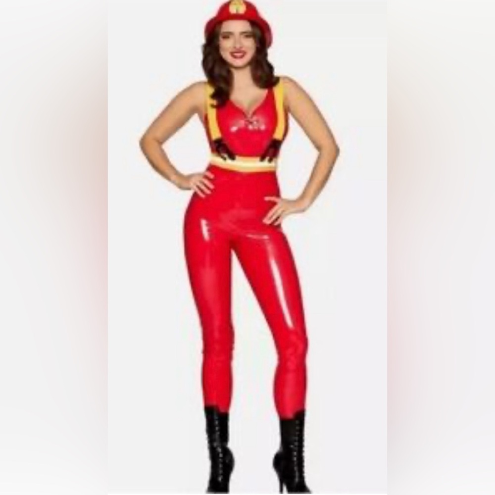 Dream girl Red Sexy Firegirl Jumpsuit Costume Women's Sz XL New